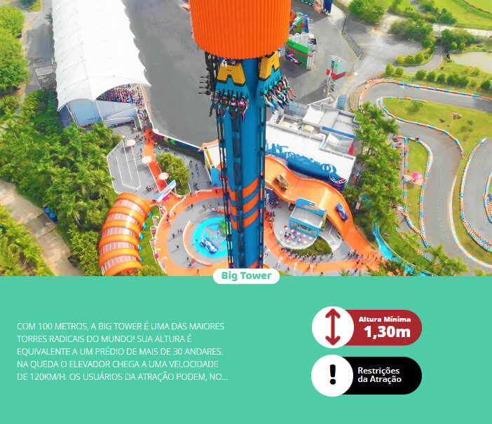 Visite Santa Catarina - Big Tower é uma das atrações do Parque Beto Carrero  World. Com seus 100 metros de altura sua velocidade pode chegar até 120km  /h.